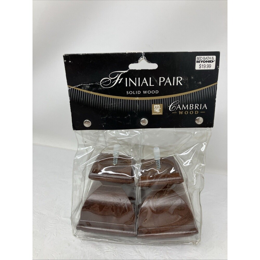 Bed Bath & Beyond set 2  Wood Tone Finials Square Screw Ends Brand New
